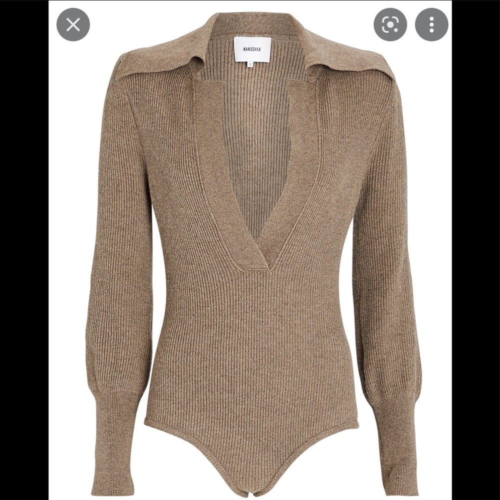 Nanuska Dane Ribbed Long Sleeve Sweater Bodysuit Brown Size Medium